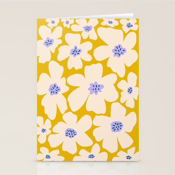 Retro Daisy - yellow, white and purple  Stationery Card Gallery Image 1