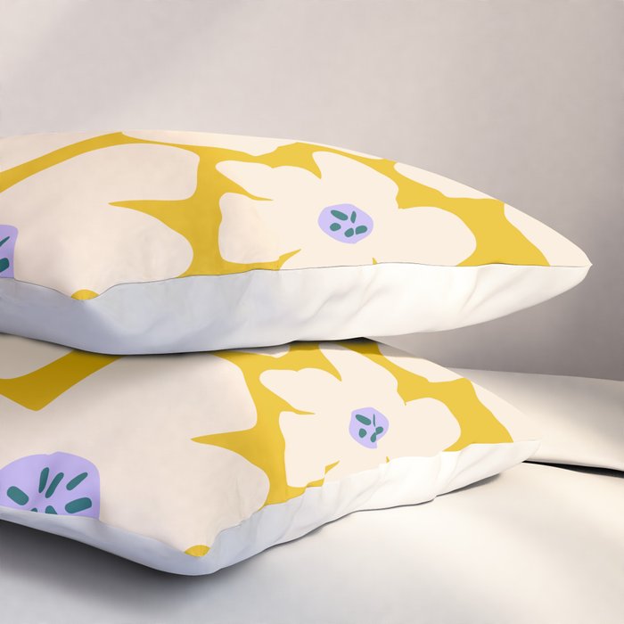 Retro Daisy - yellow, white and purple  Pillow Sham Gallery Image 3