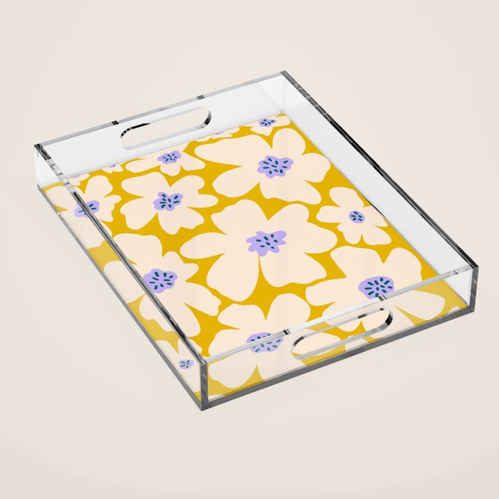 Retro Daisy - yellow, white and purple  Acrylic Tray Gallery Image 1