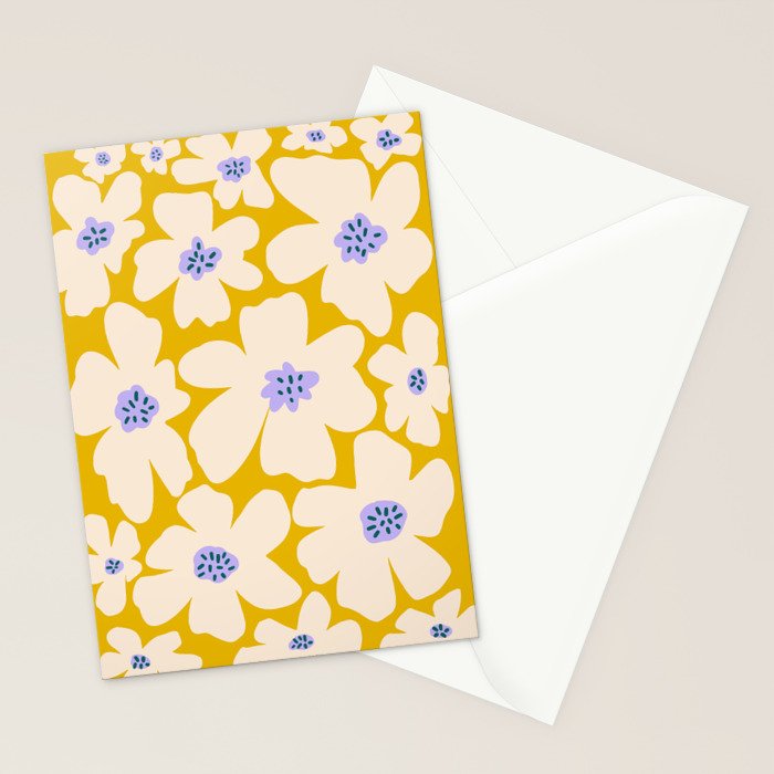 Retro Daisy - yellow, white and purple  Stationery Card Gallery Image 2
