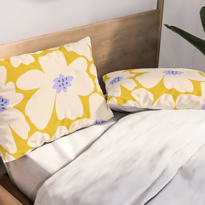 Retro Daisy - yellow, white and purple  Pillow Sham Gallery Image 2