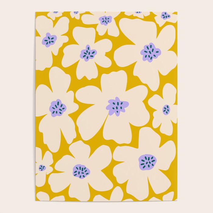 Retro Daisy - yellow, white and purple  Poster Gallery Image 4