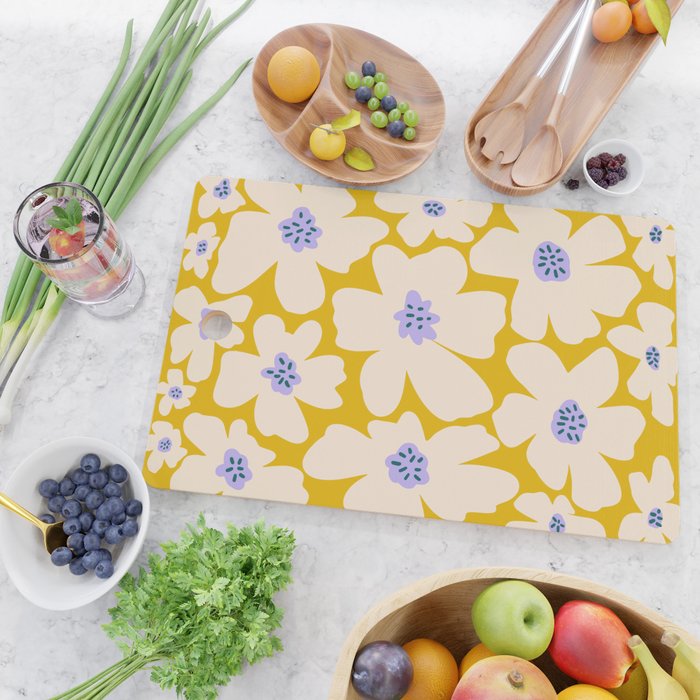 Retro Daisy - yellow, white and purple  Cutting Board Gallery Image 2