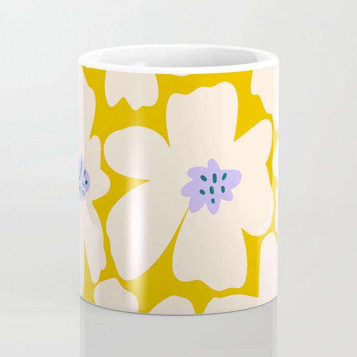 Retro Daisy - yellow, white and purple  Coffee Mug Gallery Image 4