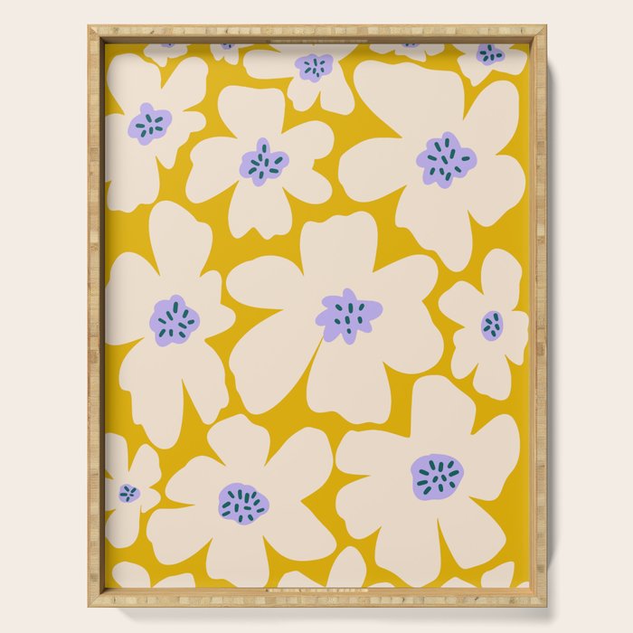 Retro Daisy - yellow, white and purple  Serving Tray Gallery Image 1