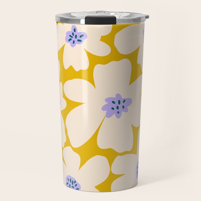Retro Daisy - yellow, white and purple  Travel Mug Gallery Image 1