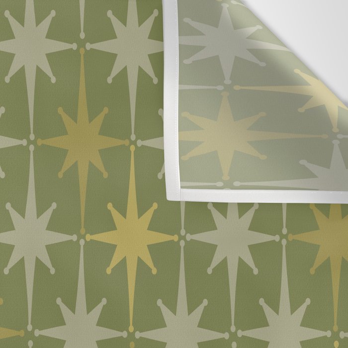 Midcentury Modern Atomic Starburst Pattern in Retro Olive Green and Vintage Celadon Tones Wall Tapestry Gallery Image 3