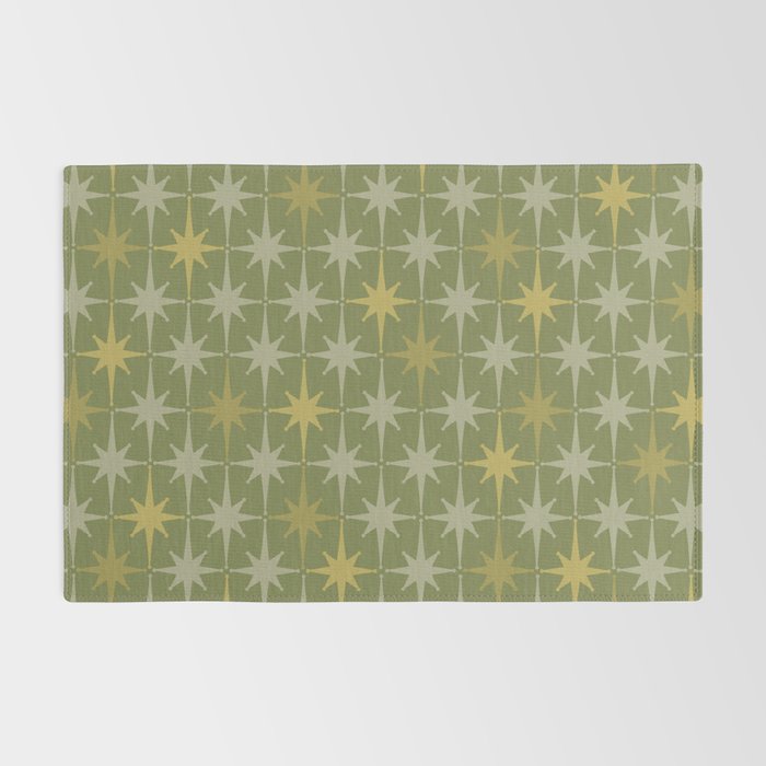 Midcentury Modern Atomic Starburst Pattern in Retro Olive Green and Vintage Celadon Tones Rug Gallery Image 2