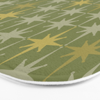 Midcentury Modern Atomic Starburst Pattern in Retro Olive Green and Vintage Celadon Tones Bath Mat Gallery Image 3