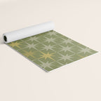 Midcentury Modern Atomic Starburst Pattern in Retro Olive Green and Vintage Celadon Tones Yoga Mat Gallery Image 2