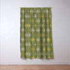 Midcentury Modern Atomic Starburst Pattern in Retro Olive Green and Vintage Celadon Tones Window Curtain Gallery Image 3