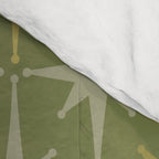 Midcentury Modern Atomic Starburst Pattern in Retro Olive Green and Vintage Celadon Tones Comforter Gallery Image 4