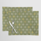 Midcentury Modern Atomic Starburst Pattern in Retro Olive Green and Vintage Celadon Tones Placemat Gallery Image 1