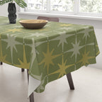 Midcentury Modern Atomic Starburst Pattern in Retro Olive Green and Vintage Celadon Tones Tablecloth Gallery Image 3