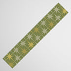 Midcentury Modern Atomic Starburst Pattern in Retro Olive Green and Vintage Celadon Tones Table Runner Gallery Image 3