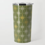 Midcentury Modern Atomic Starburst Pattern in Retro Olive Green and Vintage Celadon Tones Travel Mug Gallery Image 1