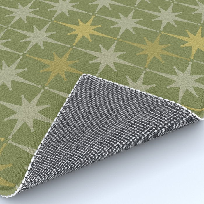 Midcentury Modern Atomic Starburst Pattern in Retro Olive Green and Vintage Celadon Tones Rug Gallery Image 4