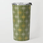 Midcentury Modern Atomic Starburst Pattern in Retro Olive Green and Vintage Celadon Tones Travel Mug Gallery Image 2