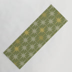 Midcentury Modern Atomic Starburst Pattern in Retro Olive Green and Vintage Celadon Tones Yoga Mat Gallery Image 1