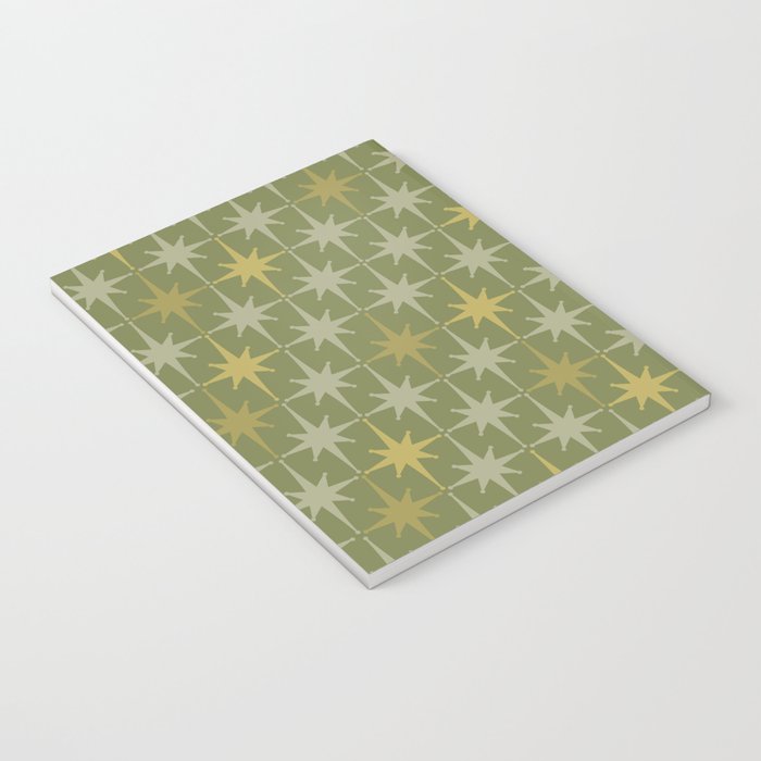 Midcentury Modern Atomic Starburst Pattern in Retro Olive Green and Vintage Celadon Tones Notebook Gallery Image 3