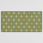 Midcentury Modern Atomic Starburst Pattern in Retro Olive Green and Vintage Celadon Tones Desk Mat Gallery Image 3