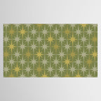 Midcentury Modern Atomic Starburst Pattern in Retro Olive Green and Vintage Celadon Tones Tablecloth Gallery Image 2