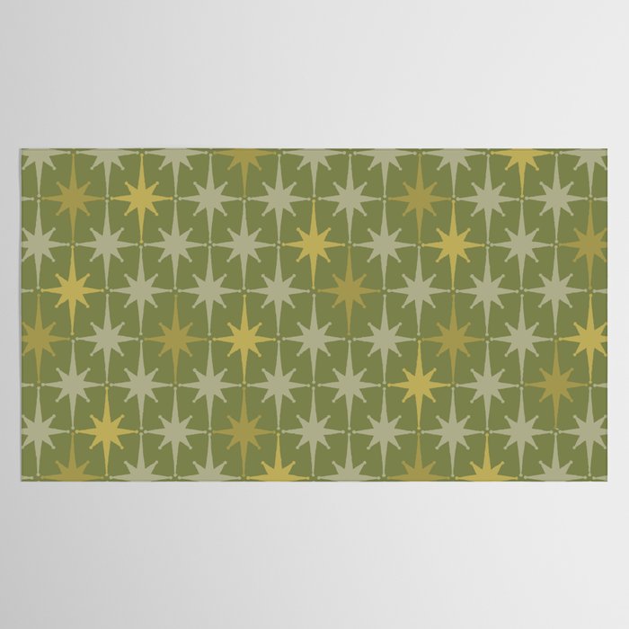 Midcentury Modern Atomic Starburst Pattern in Retro Olive Green and Vintage Celadon Tones Tablecloth Gallery Image 2