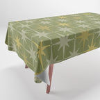 Midcentury Modern Atomic Starburst Pattern in Retro Olive Green and Vintage Celadon Tones Tablecloth Gallery Image 1