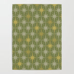 Midcentury Modern Atomic Starburst Pattern in Retro Olive Green and Vintage Celadon Tones Poster Gallery Image 4
