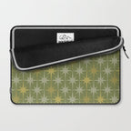 Midcentury Modern Atomic Starburst Pattern in Retro Olive Green and Vintage Celadon Tones Laptop Sleeve Gallery Image 2
