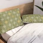 Midcentury Modern Atomic Starburst Pattern in Retro Olive Green and Vintage Celadon Tones Pillow Sham Gallery Image 2
