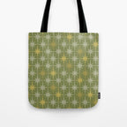 Midcentury Modern Atomic Starburst Pattern in Retro Olive Green and Vintage Celadon Tones Tote Bag Gallery Image 1