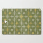 Midcentury Modern Atomic Starburst Pattern in Retro Olive Green and Vintage Celadon Tones Cutting Board Gallery Image 1