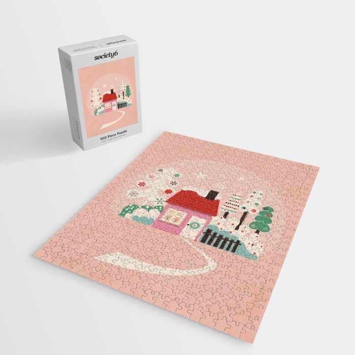 Festive Winter Hut in pink Jigsaw Puzzle Gallery Image 2