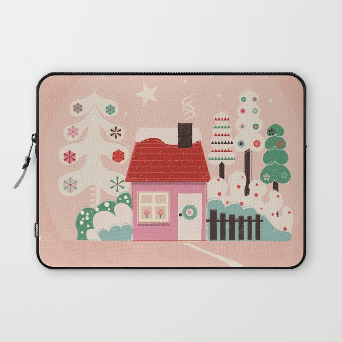 Festive Winter Hut in pink Laptop Sleeve Gallery Image 1