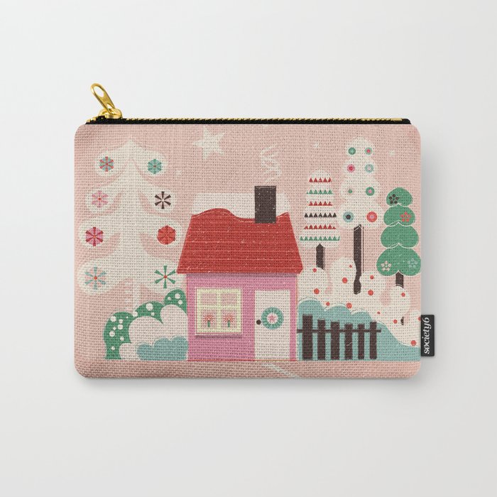 Festive Winter Hut in pink Carry All Pouch Gallery Image 1