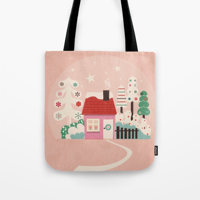 Festive Winter Hut in pink Tote Bag Gallery Image 1