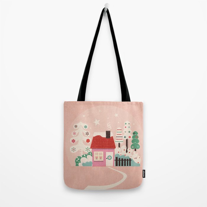 Festive Winter Hut in pink Tote Bag Gallery Image 2