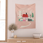 Festive Winter Hut in pink Wall Tapestry Gallery Image 2