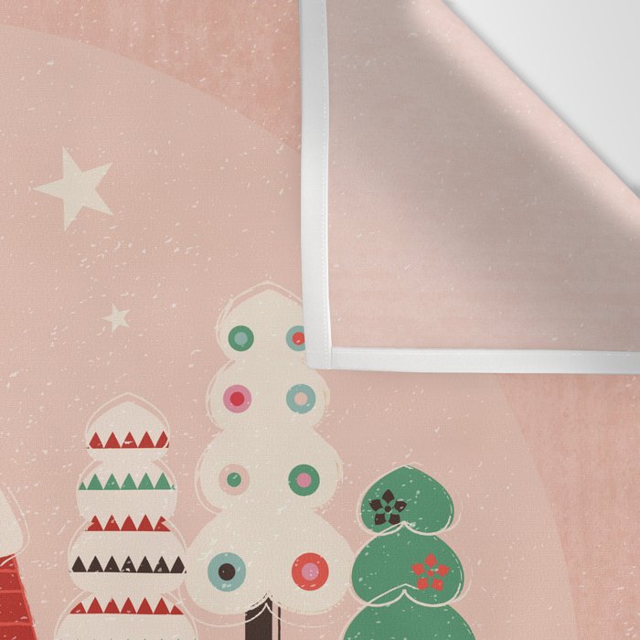 Festive Winter Hut in pink Wall Tapestry Gallery Image 3