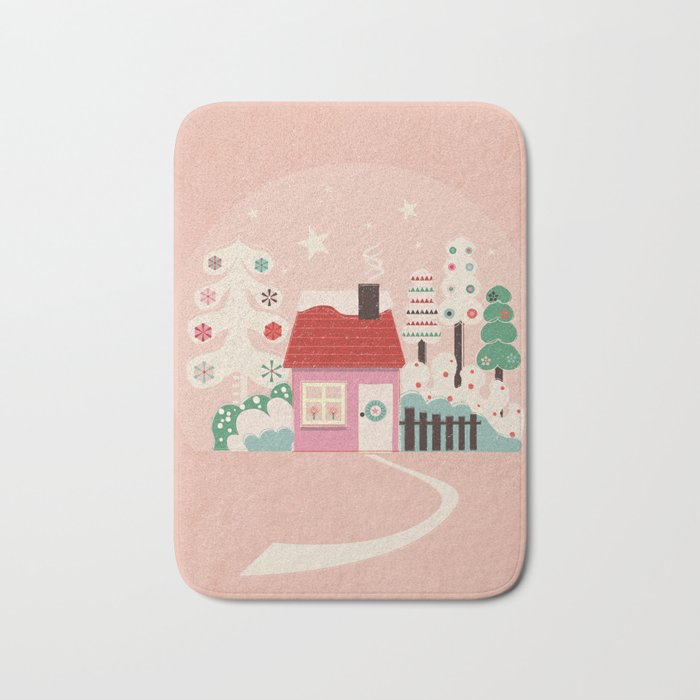 Festive Winter Hut in pink Bath Mat Gallery Image 1
