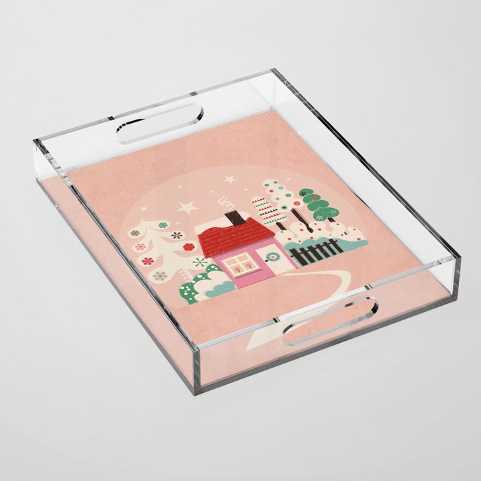Festive Winter Hut in pink Acrylic Tray Gallery Image 1
