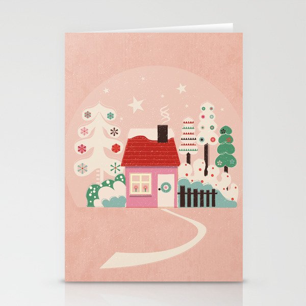 Festive Winter Hut in pink Stationery Card Gallery Image 1