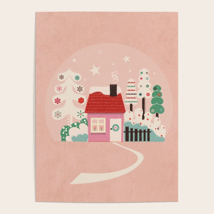 Festive Winter Hut in pink Poster Gallery Image 4