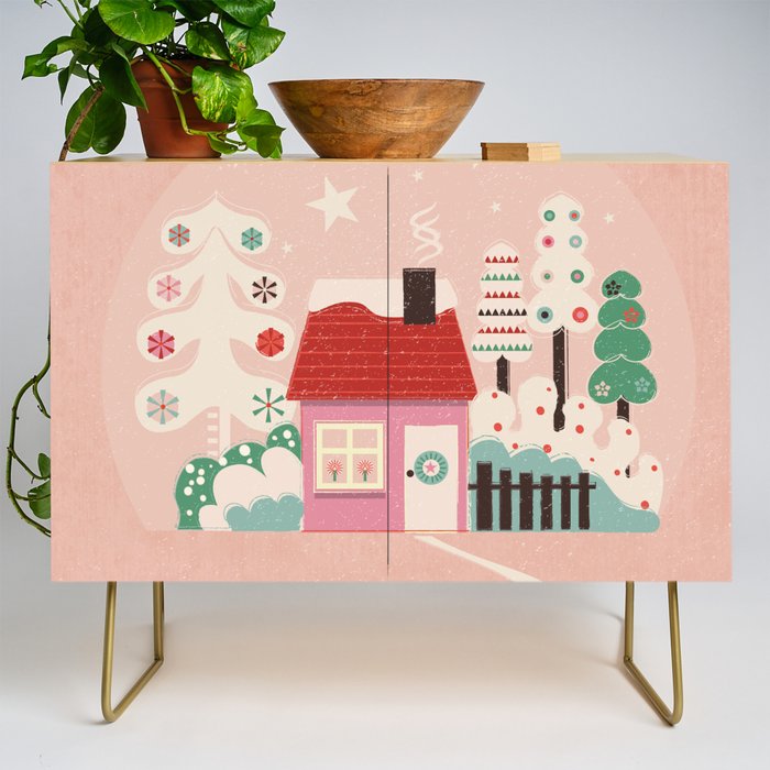 Festive Winter Hut in pink Credenza Gallery Image 1