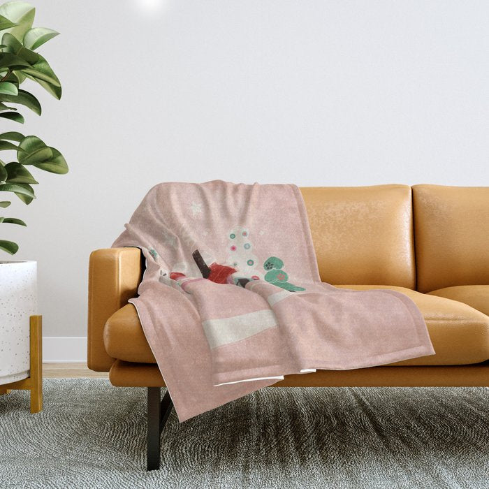 Festive Winter Hut in pink Throw Blanket Gallery Image 1