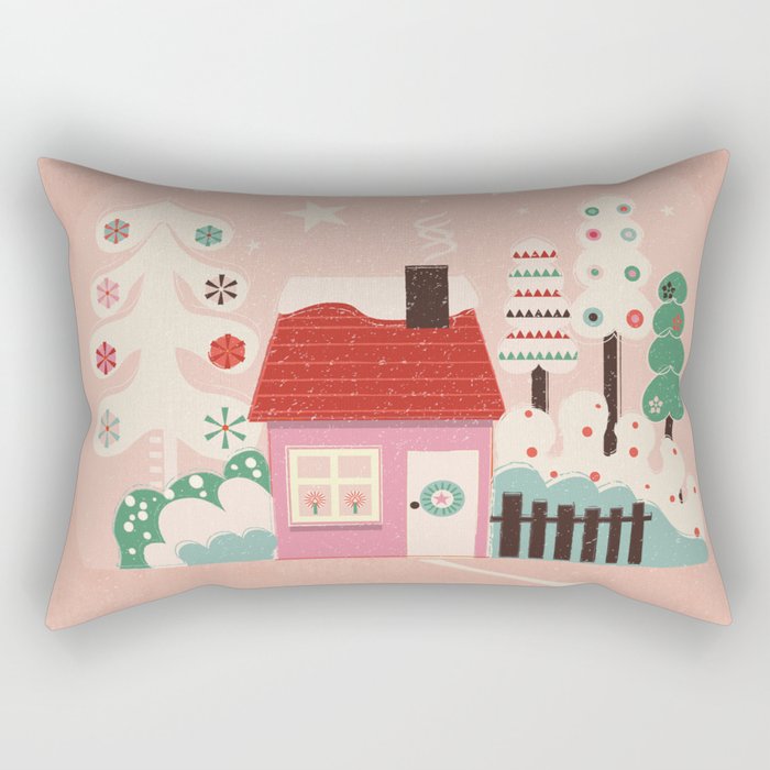 Festive Winter Hut in pink Rectangular Pillow Gallery Image 1