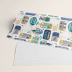 Vintage canned sardines // white background peacock teal and electric blue cans  Wrapping Paper Gallery Image 2