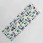 Vintage canned sardines // white background peacock teal and electric blue cans  Yoga Mat Gallery Image 1