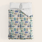Vintage canned sardines // white background peacock teal and electric blue cans  Duvet Cover Gallery Image 6